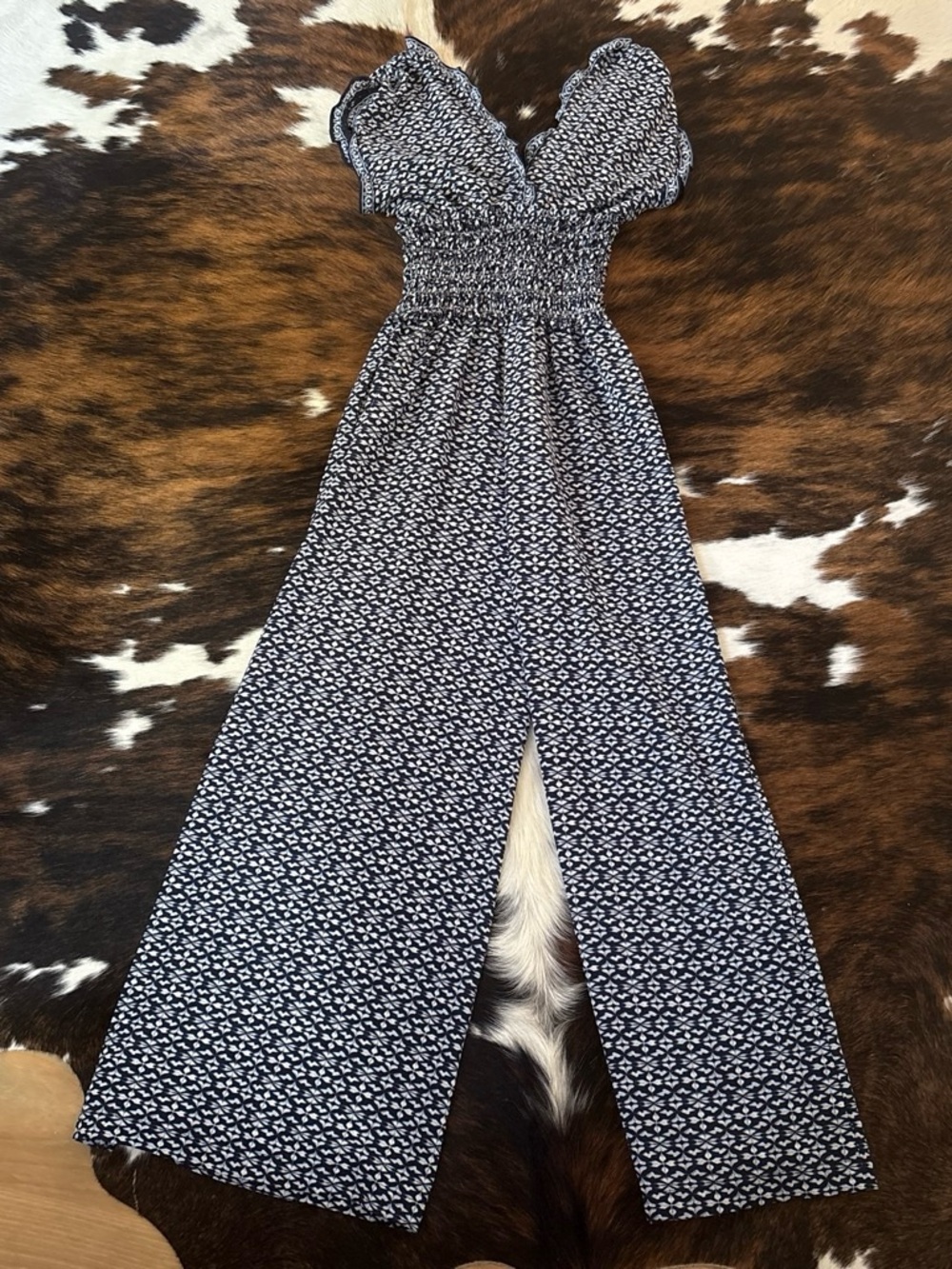 Smocked Wide-Leg Jumpsuit - Navy Floral